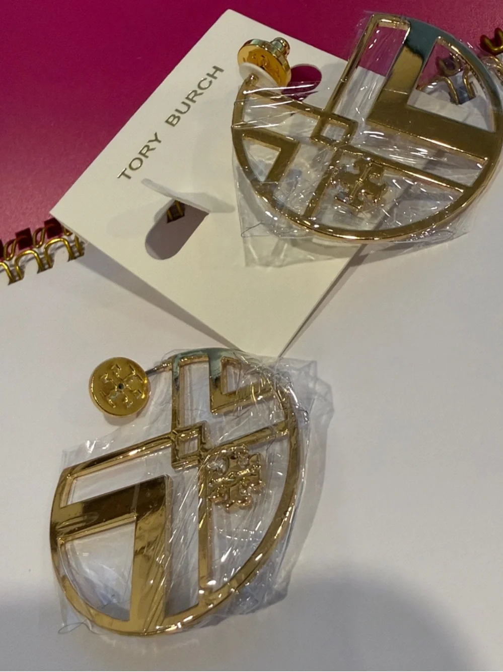 Tory Burch | Gold Plated Logo Half-Moon Hoop Earrings | Large | Lightweight